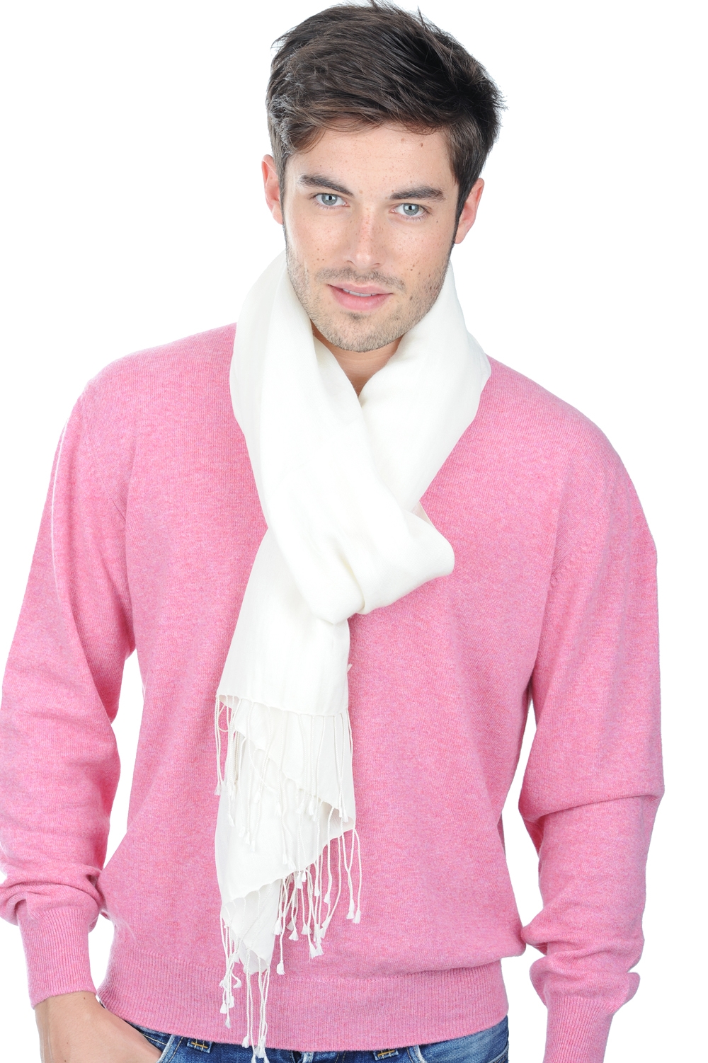 Cashmere & Silk accessories shawls platine ecru 201 cm x 71 cm